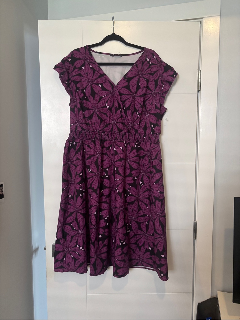 BloomChic Purple Floral V-Neck Elastic-Waist Midi Dress